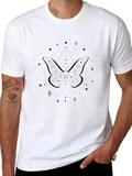 Celestial Butterfly Line Art Insect Fan Mystical Casual Graphic T-Shirt – Simple And Comfortable Daily Wear