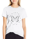 Celestial Butterfly Line Art Insect Fan Mystical Casual Graphic T-Shirt – Simple And Comfortable Daily Wear