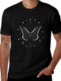 Celestial Butterfly Line Art Insect Fan Mystical Casual Graphic T-Shirt – Simple And Comfortable Daily Wear