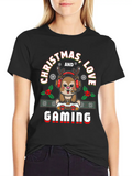 Christmas, Love And Gaming - Festive Gamer Vibes Lightweight Cotton T-Shirt – Daily Comfort Graphic Shirt