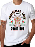 Christmas, Love And Gaming - Festive Gamer Vibes Lightweight Cotton T-Shirt – Daily Comfort Graphic Shirt