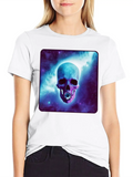 Galactic Daisy Skull Casual Graphic T-Shirt – Simple And Comfortable Daily Wear