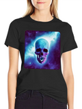 Galactic Daisy Skull Casual Graphic T-Shirt – Simple And Comfortable Daily Wear