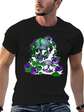 Gothic Elegance Meets Urban Flair: Green And Viole Lightweight Cotton T-Shirt – Daily Comfort Graphic Shirt