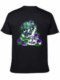 Gothic Elegance Meets Urban Flair: Green And Viole Lightweight Cotton T-Shirt – Daily Comfort Graphic Shirt