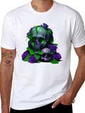 Gothic Elegance Meets Urban Flair: Green And Viole Lightweight Cotton T-Shirt – Daily Comfort Graphic Shirt