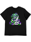Gothic Elegance Meets Urban Flair: Green And Viole Lightweight Cotton T-Shirt – Daily Comfort Graphic Shirt