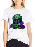 Gothic Elegance Meets Urban Flair: Green And Viole Lightweight Cotton T-Shirt – Daily Comfort Graphic Shirt