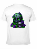 Gothic Elegance Meets Urban Flair: Green And Viole Lightweight Cotton T-Shirt – Daily Comfort Graphic Shirt