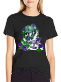 Gothic Elegance Meets Urban Flair: Green And Viole Lightweight Cotton T-Shirt – Daily Comfort Graphic Shirt