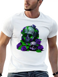 Gothic Elegance Meets Urban Flair: Green And Viole Lightweight Cotton T-Shirt – Daily Comfort Graphic Shirt