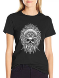 Indigenous Native American Skull Skull Head Lightweight Cotton T-Shirt – Daily Comfort Graphic Shirt