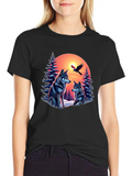 Pine Wolf Forest Christmas Glow Lightweight Cotton T-Shirt – Daily Comfort Graphic Shirt